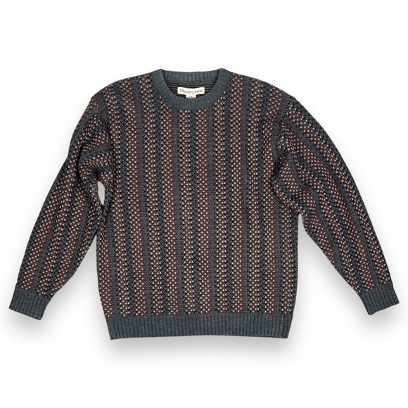 Vintage Munsingwear Sweater Dark Brown Knit Geometric Grandpa Retro Sz M - Picture 1 of 4